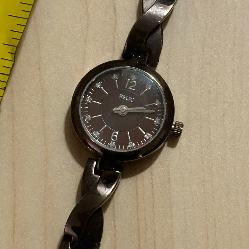 Vintage Brown Tone Metal Relic Watch, Working